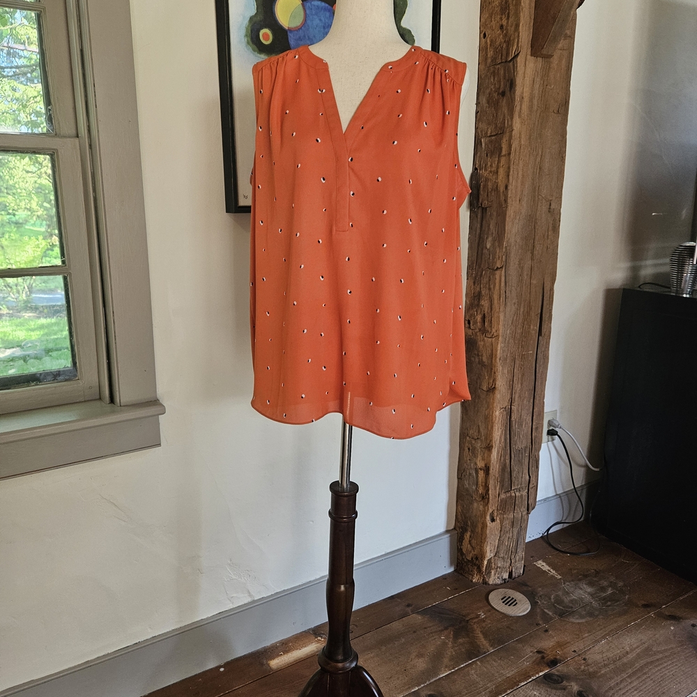 NYDJ Orange Blouse V-Neck Flowy Tunic